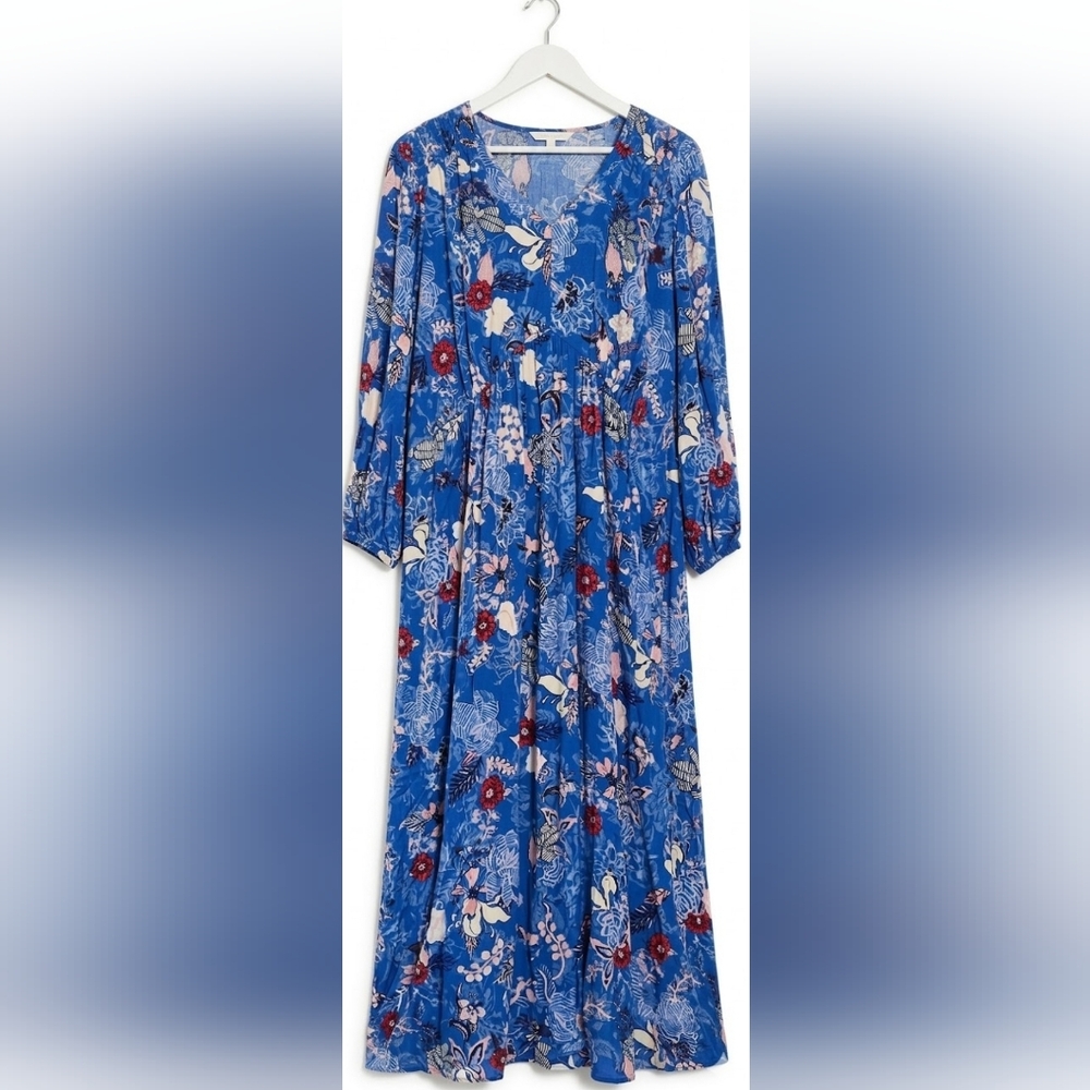 Boho 2XL Cottage Floral Blue Festival Artisy Pockets Maxi Dress New